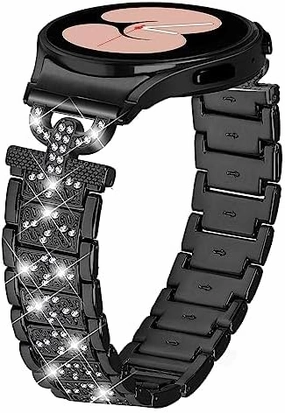Galaxy Watch 6 40 mm 44mm Women Strap, Stainless Steel Watchband Bling Rhinestone Replacement Bracelet Adjustable Bands for Samsung Galaxy Watch 6 Classic Band 43mm 47mm