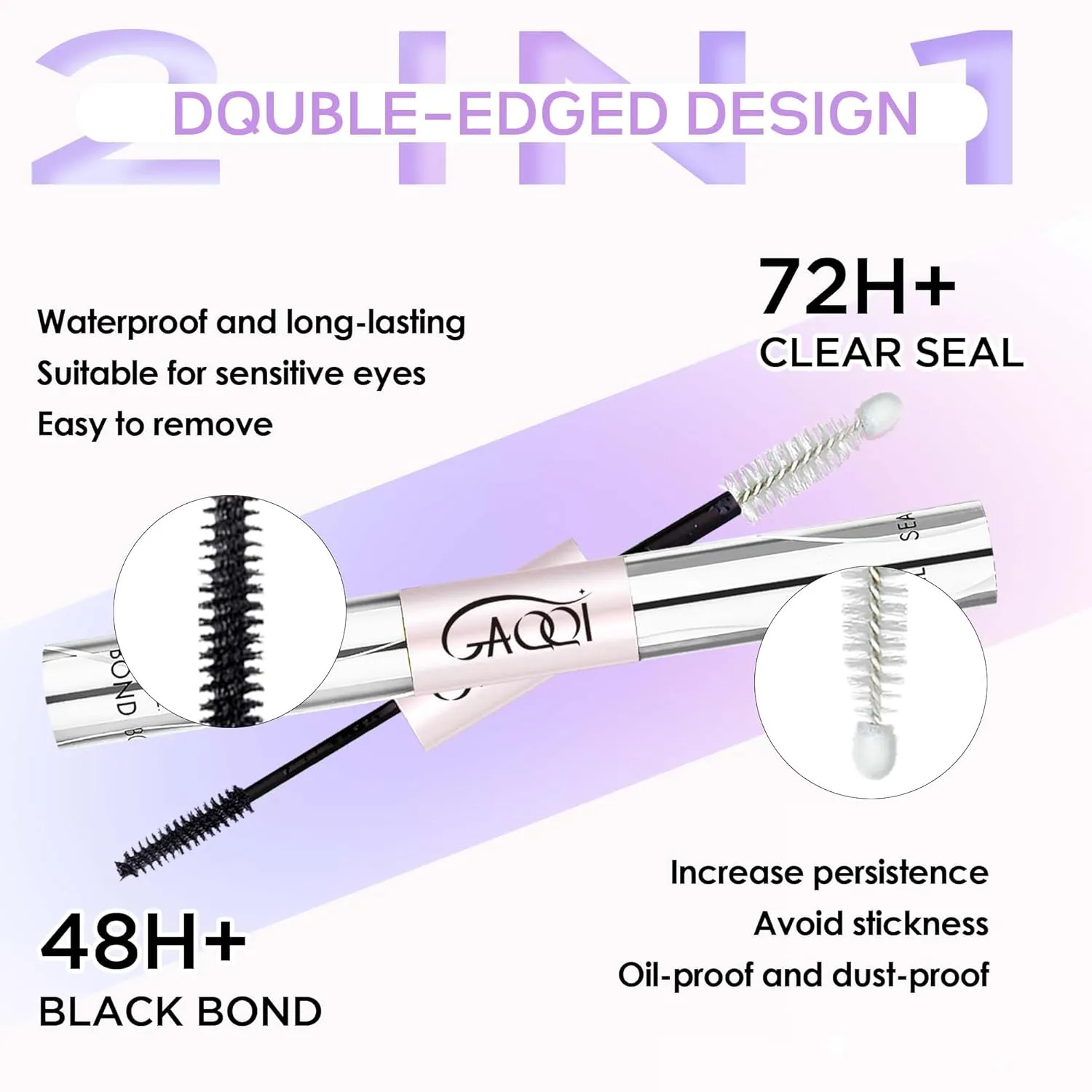 GAQQI Lash Cluster Glue & Lash Glue Remover, Lash Bond and Seal Waterproof, Long Lasting Eyelash Glue Strong Hold, Gentle Eyelash Remover for DIY Lashes(Glue Remover Set)