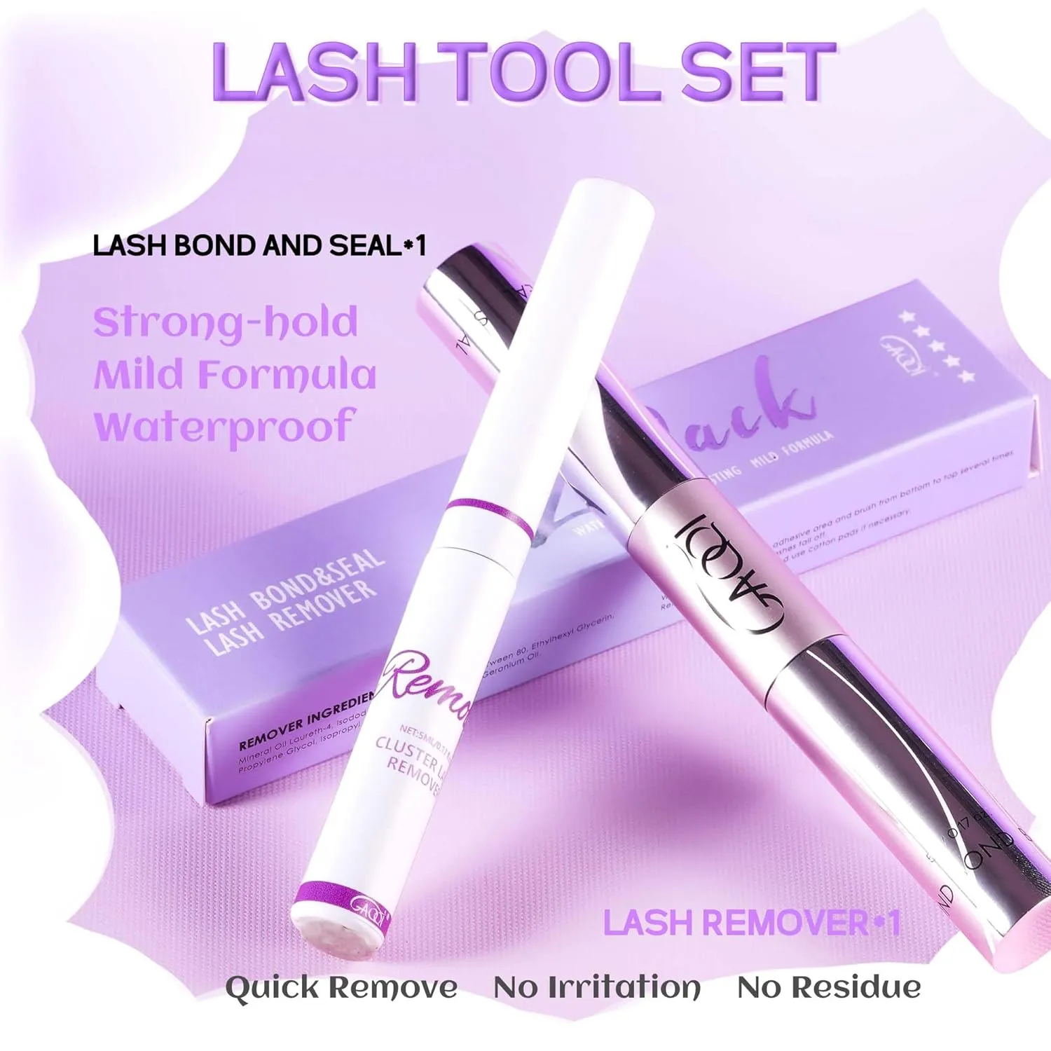 GAQQI Lash Cluster Glue & Lash Glue Remover, Lash Bond and Seal Waterproof, Long Lasting Eyelash Glue Strong Hold, Gentle Eyelash Remover for DIY Lashes(Glue Remover Set)