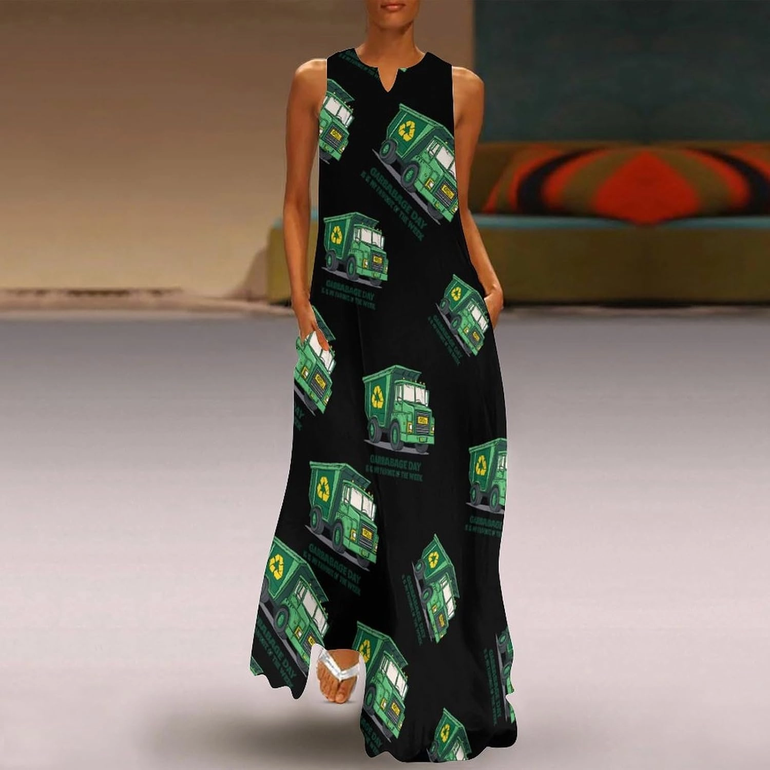 Garbage Truck Womens Sleeveless Maxi Dress Casual Long Party Dress