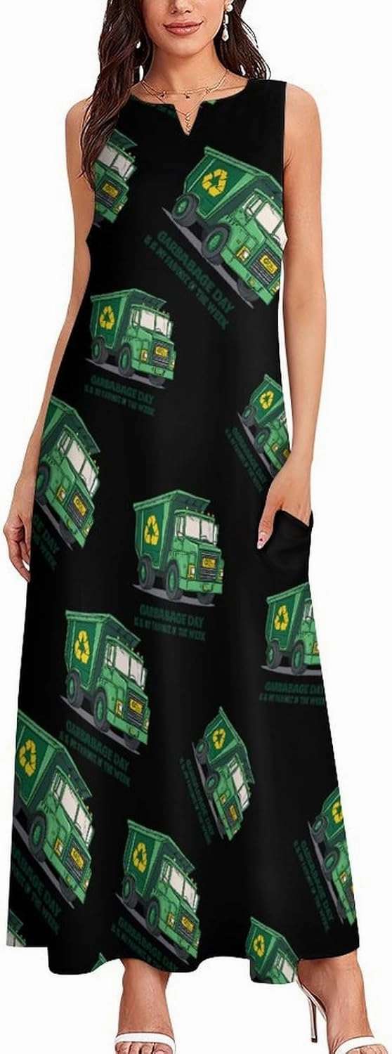 Garbage Truck Womens Sleeveless Maxi Dress Casual Long Party Dress