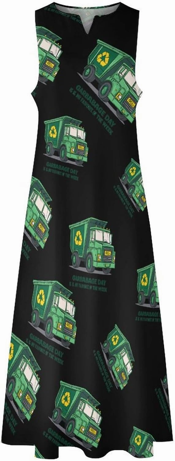 Garbage Truck Womens Sleeveless Maxi Dress Casual Long Party Dress