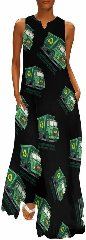 Garbage Truck Womens Sleeveless Maxi Dress Casual Long Party Dress