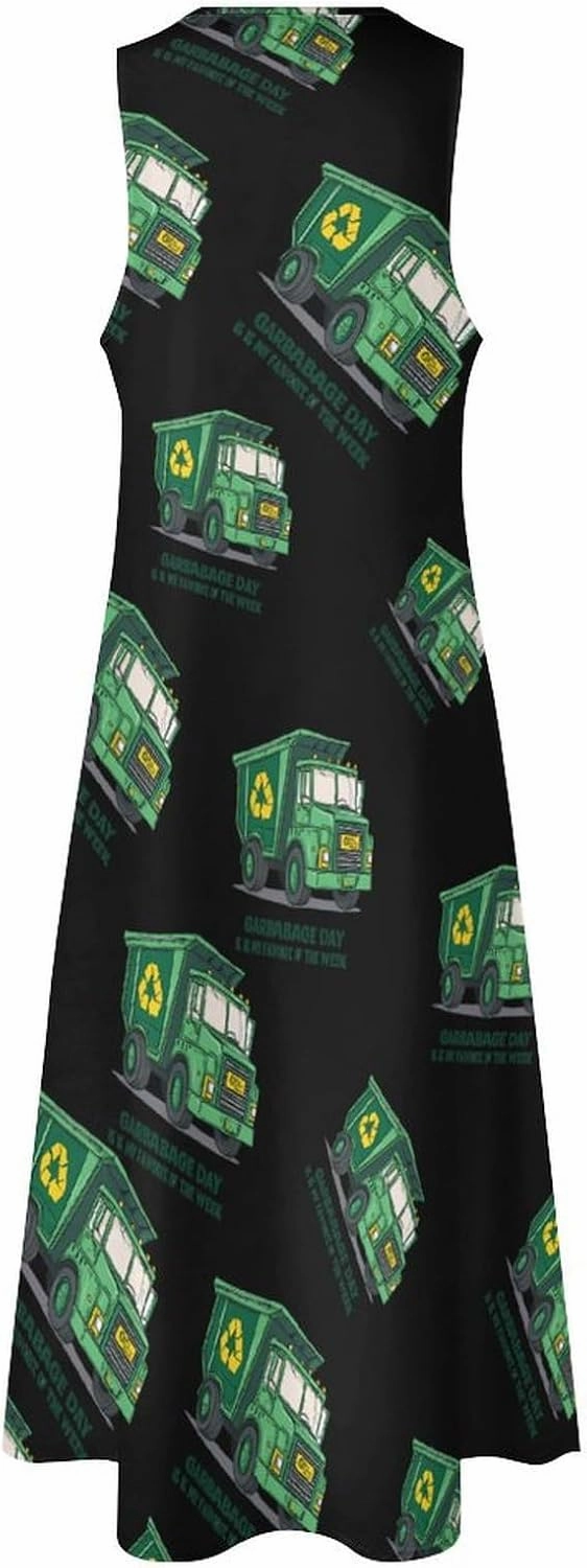 Garbage Truck Womens Sleeveless Maxi Dress Casual Long Party Dress