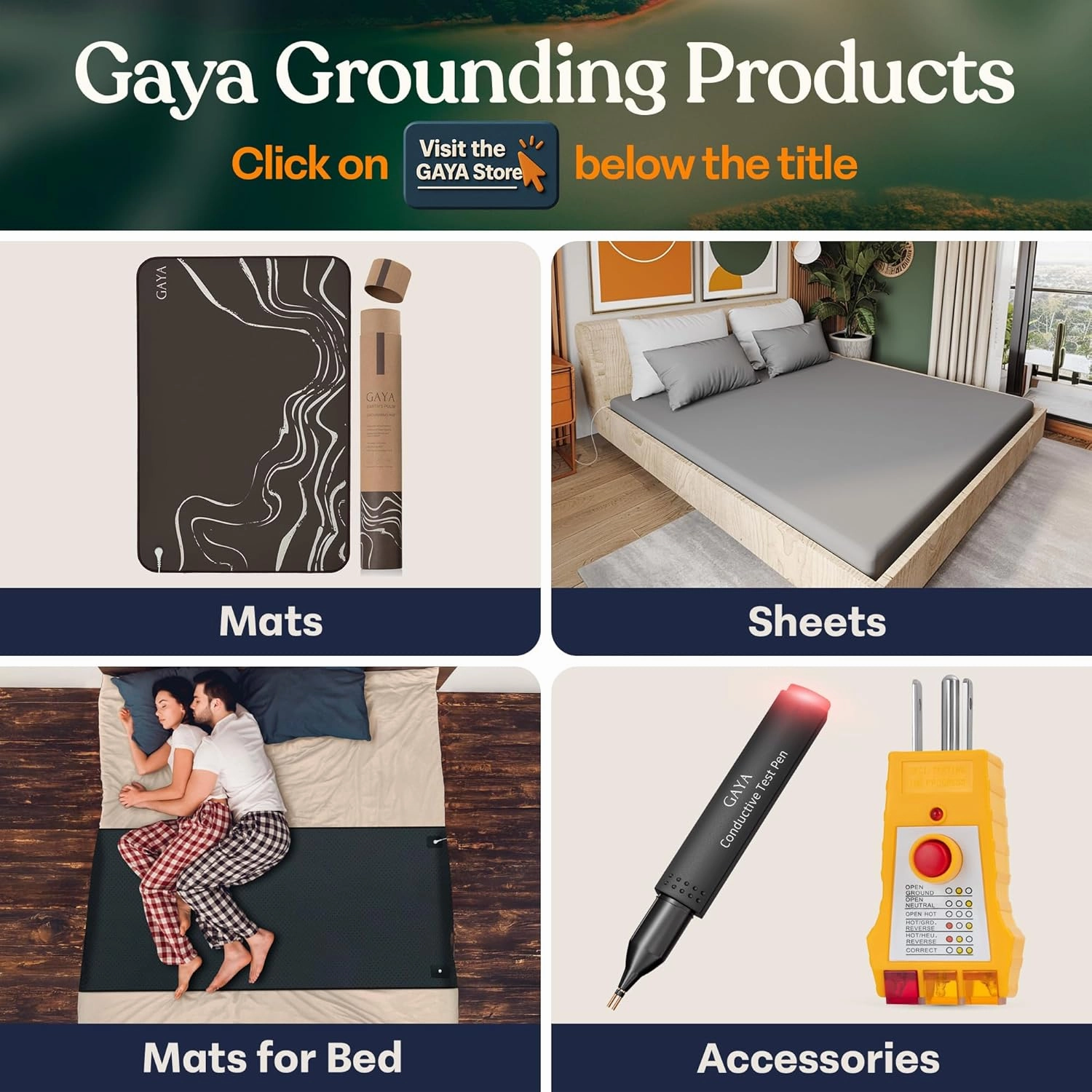 GAYA Grounding Sheets King, Extra Soft 95% Organic Cotton for Sleep Improvement & Muscle Relaxation, Grounded Sheets, Earthing Grounding Bed Sheets, Grounding Mattress Pad Bedding with Pen Tester