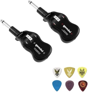 Gemini GMU-G100 Wireless UHF Guitar System (512 to 541.7 MHz) bundle with Assorted VPP-6 Guitar Picks, 6 Pack, Medium