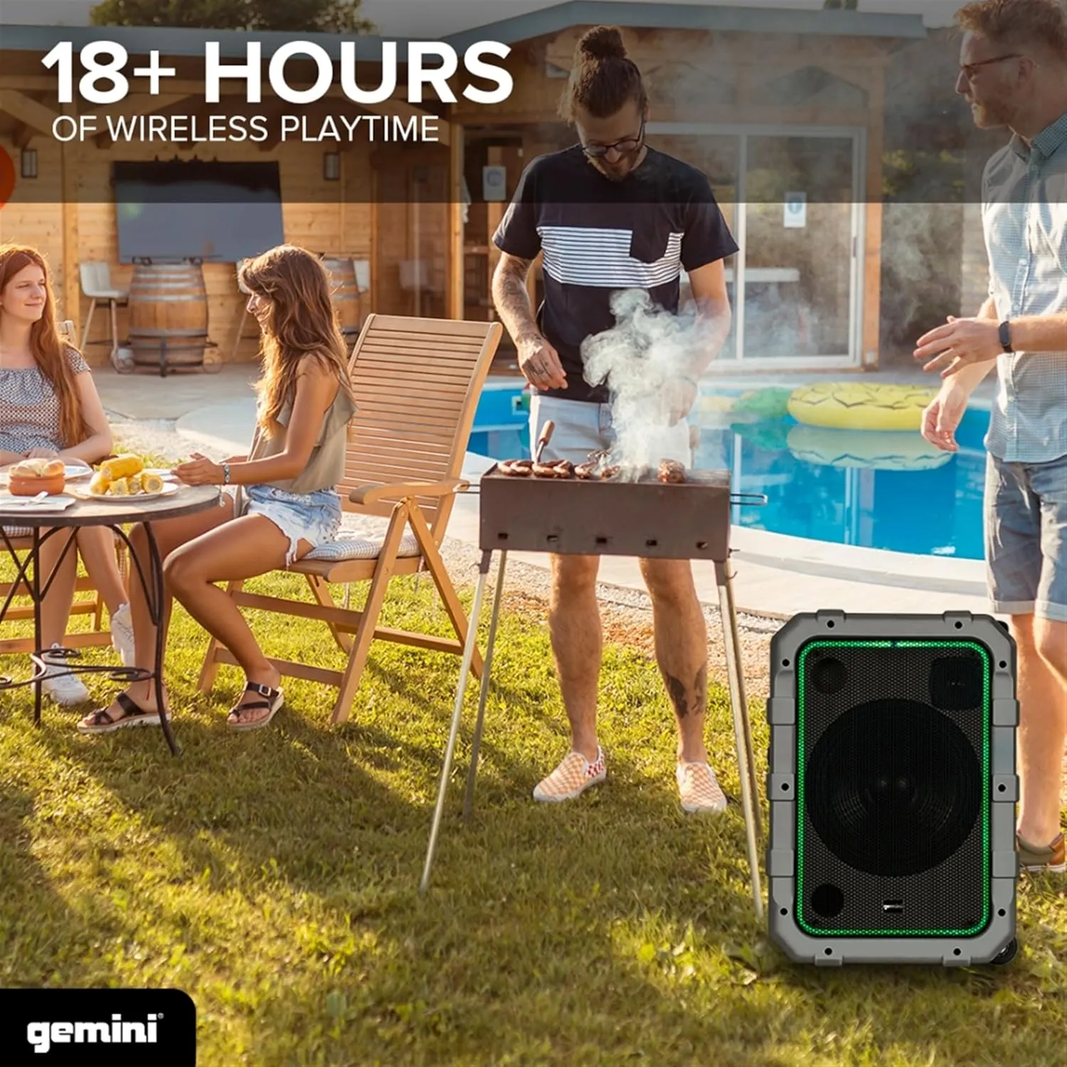 Gemini Sound MPA-2400 Waterproof Bluetooth Speaker, 240W, 10” Woofer, DSP Presets, LED Light Show, Mic/Guitar Inputs, Trolley Wheels, Built-in Battery – Perfect for Outdoor Events (Gray)