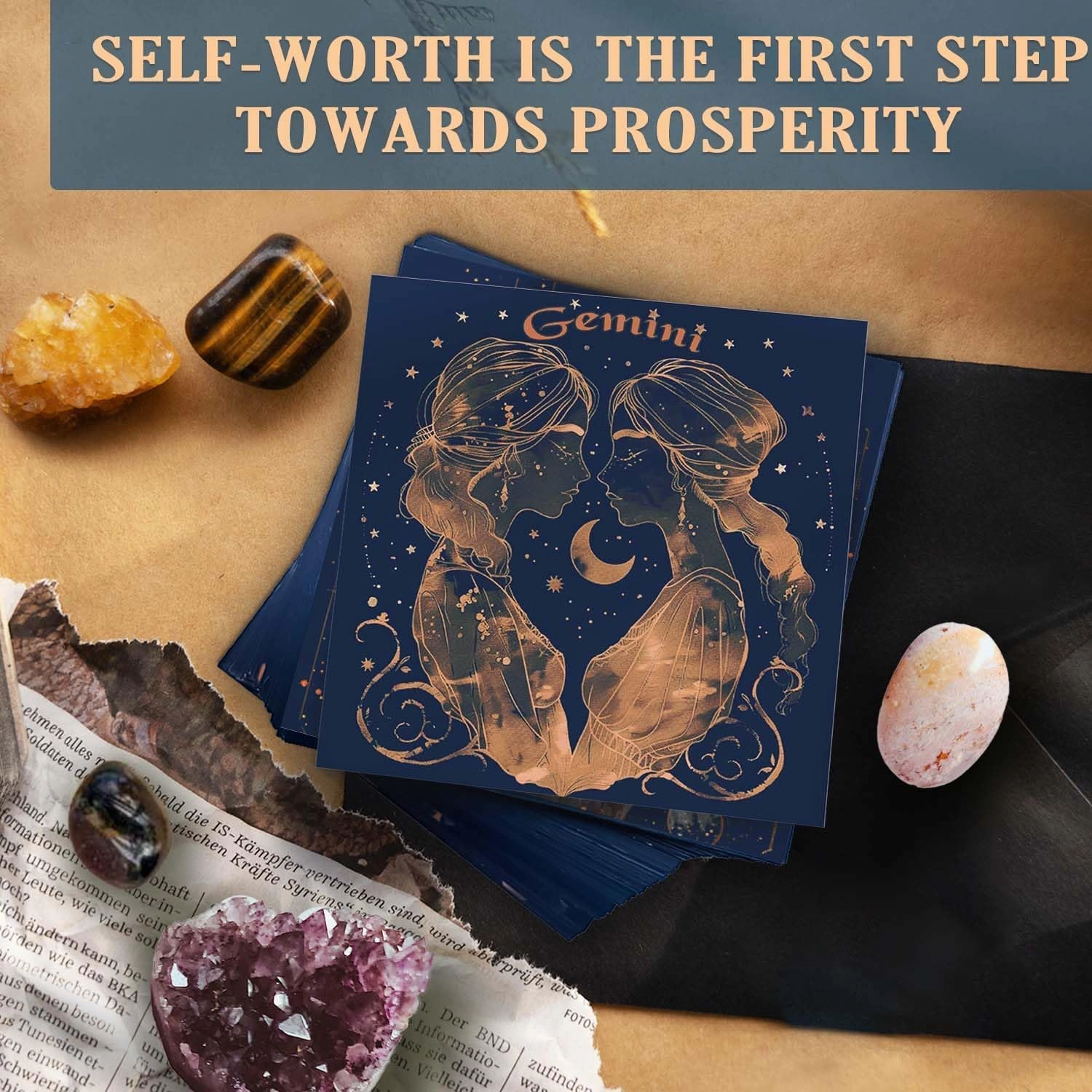 Gemini Birthday Crystals Gifts - w/50 Daily Affirmations Cards and 6 Healing Crystals Natural Stones, Positive Affirmations with Inspirational Quotes, Spiritual Gifts for Women
