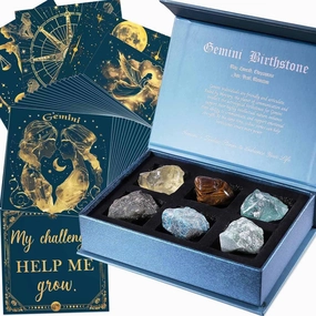 Gemini Birthday Crystals Gifts - w/50 Daily Affirmations Cards and 6 Healing Crystals Natural Stones, Positive Affirmations with Inspirational Quotes, Spiritual Gifts for Women