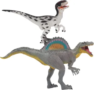 Gemini&Genius Spinosaurus Velociraptor Dinosaur Action Figure Toys Set, Large and Realistic Dinosaur Toy Set with Moveable Jaw and Hands, Dino Toy Figures, Collections, Plays, Displays for Kids