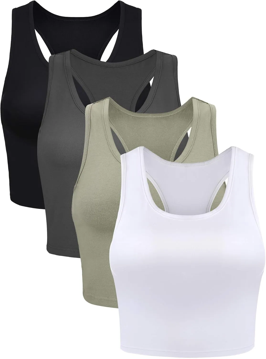Geyoga 4 Pieces Basic Workout Crop Tank Tops Sleeveless Racerback Sport Tank Top for Women Yoga Running