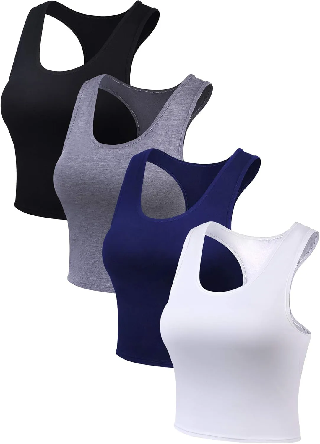 Geyoga 4 Pieces Basic Workout Crop Tank Tops Sleeveless Racerback Sport Tank Top for Women Yoga Running