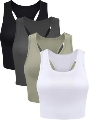 Geyoga 4 Pieces Basic Workout Crop Tank Tops Sleeveless Racerback Sport Tank Top for Women Yoga Running