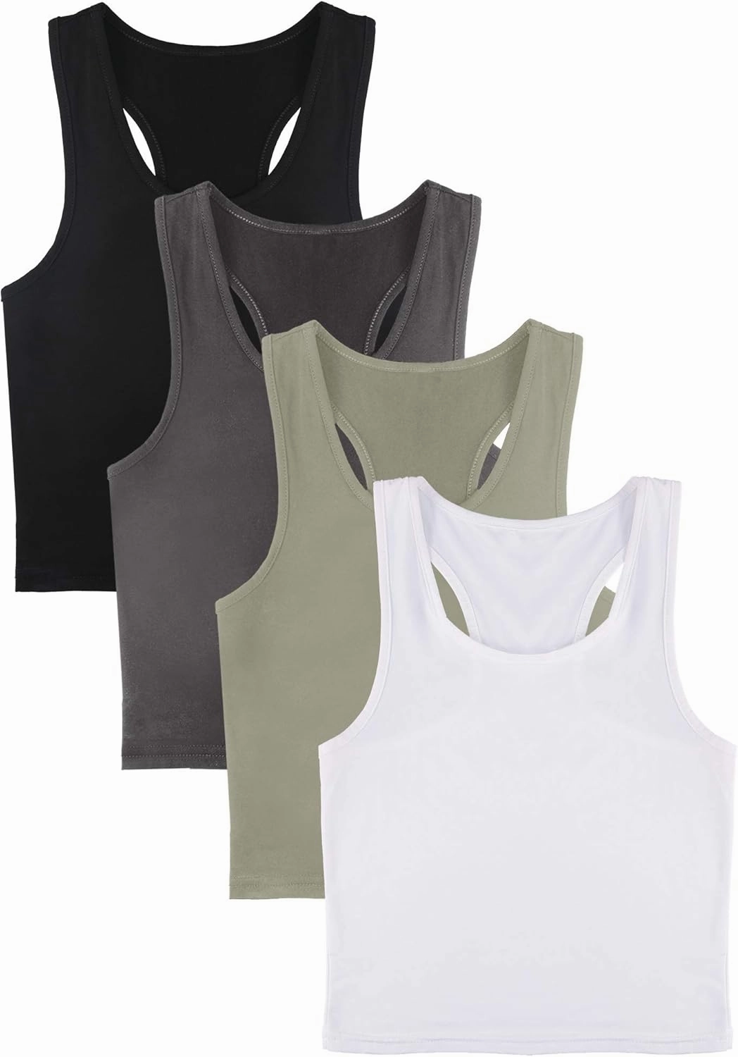 Geyoga 4 Pieces Basic Workout Crop Tank Tops Sleeveless Racerback Sport Tank Top for Women Yoga Running