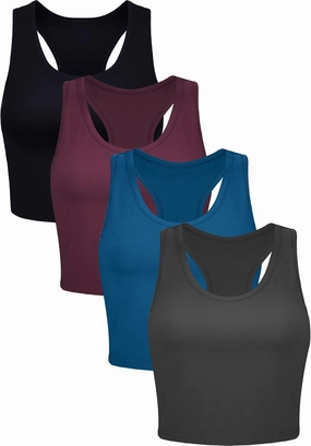 Geyoga 4 Pieces Basic Workout Crop Tank Tops Sleeveless Racerback Sport Tank Top for Women Yoga Running