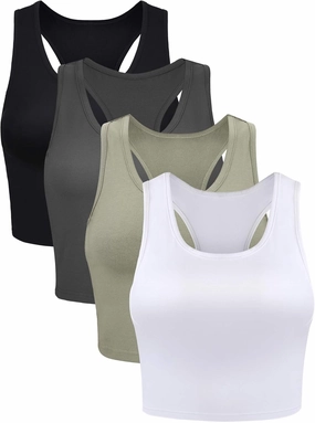 Geyoga 4 Pieces Basic Workout Crop Tank Tops Sleeveless Racerback Sport Tank Top for Women Yoga Running
