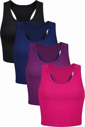 Geyoga 4 Pieces Basic Workout Crop Tank Tops Sleeveless Racerback Sport Tank Top for Women Yoga Running