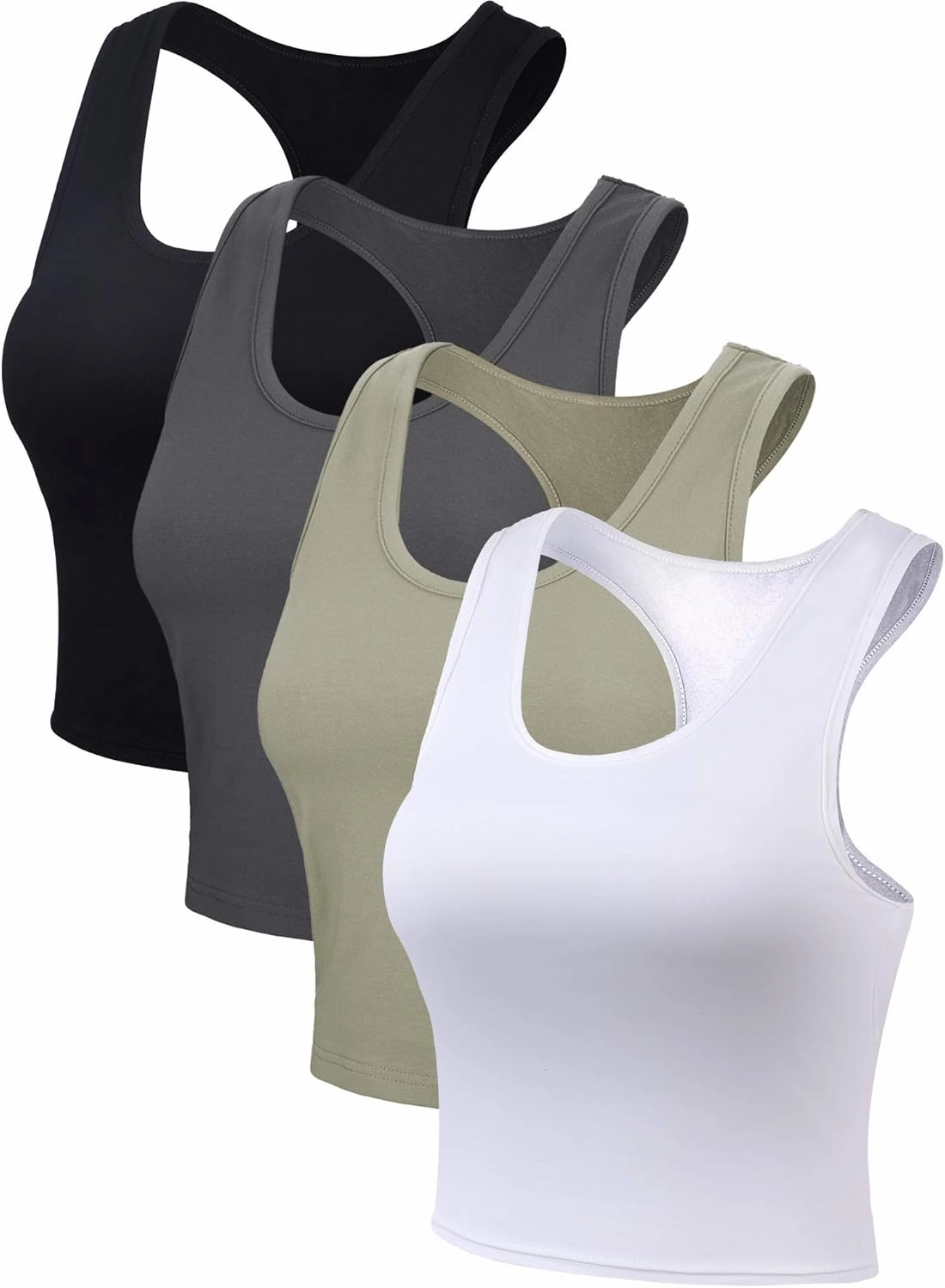 Geyoga 4 Pieces Basic Workout Crop Tank Tops Sleeveless Racerback Sport Tank Top for Women Yoga Running