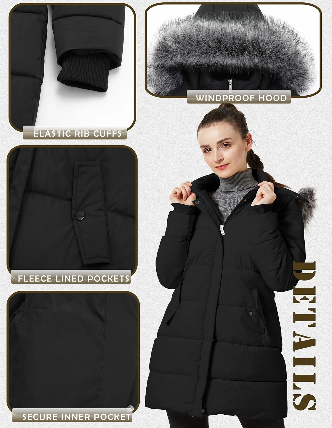 GGleaf Women's Winter Thicken Puffer Coat Warm Snow Jacket with Fur Removable Hood