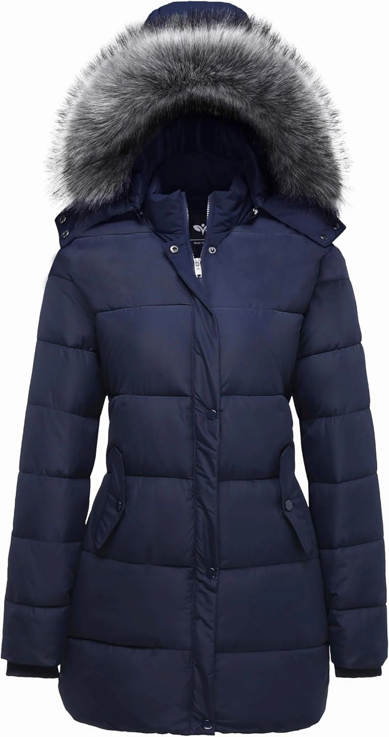 GGleaf Women's Winter Thicken Puffer Coat Warm Snow Jacket with Fur Removable Hood