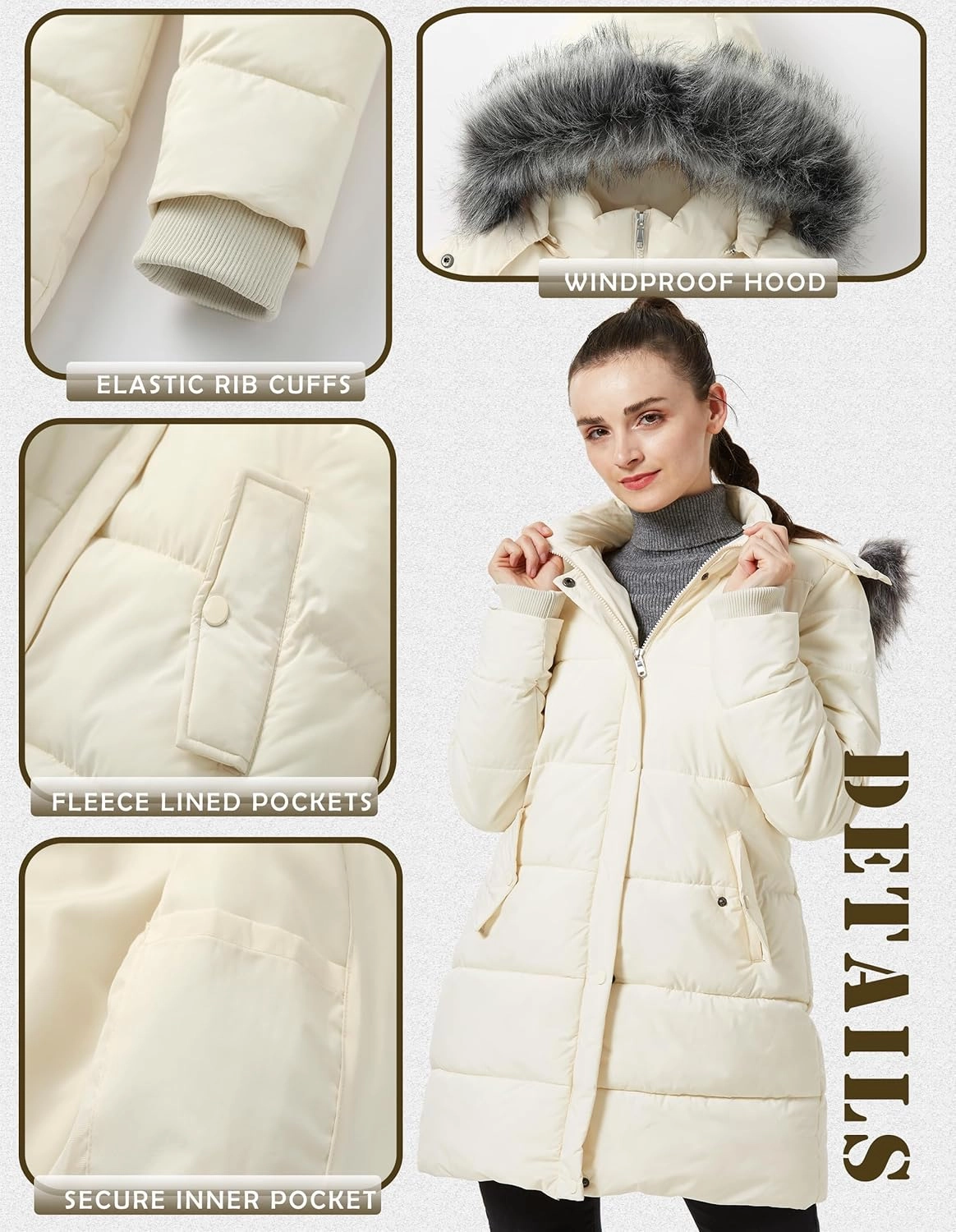 GGleaf Women's Winter Thicken Puffer Coat Warm Snow Jacket with Fur Removable Hood