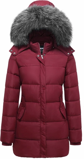 GGleaf Women's Winter Thicken Puffer Coat Warm Snow Jacket with Fur Removable Hood