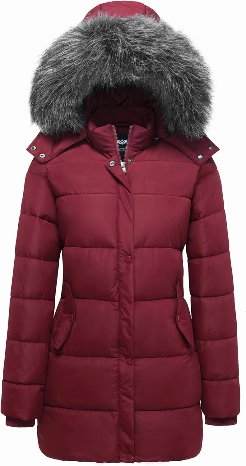 GGleaf Women's Winter Thicken Puffer Coat Warm Snow Jacket with Fur Removable Hood