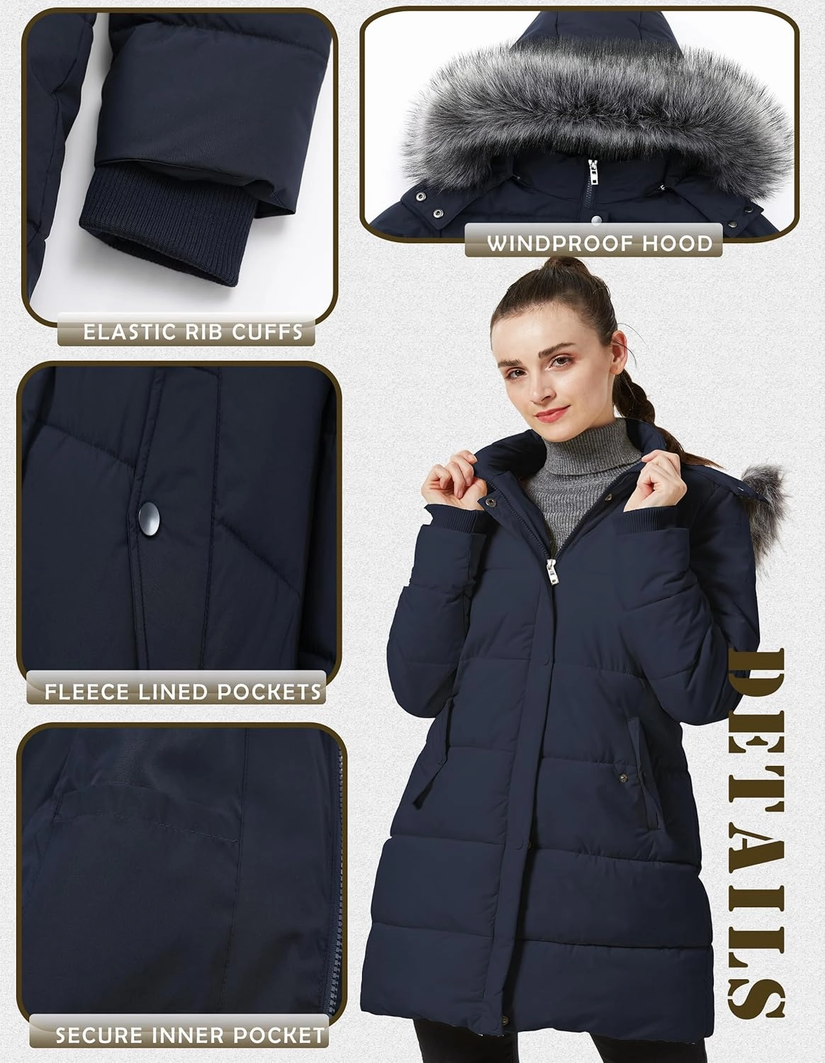 GGleaf Women's Winter Thicken Puffer Coat Warm Snow Jacket with Fur Removable Hood