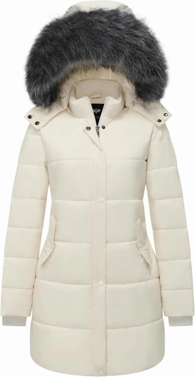 GGleaf Women's Winter Thicken Puffer Coat Warm Snow Jacket with Fur Removable Hood