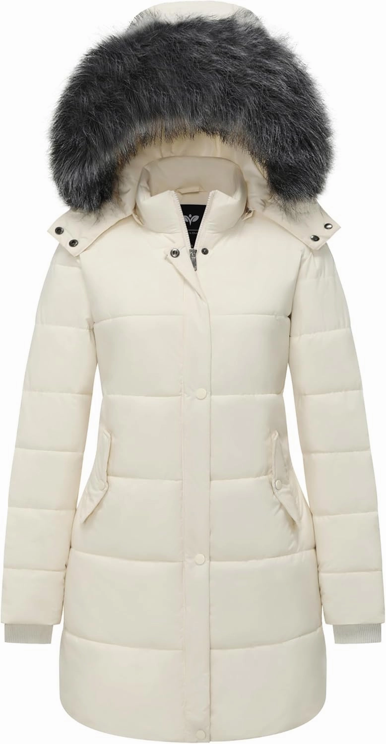 GGleaf Women's Winter Thicken Puffer Coat Warm Snow Jacket with Fur Removable Hood