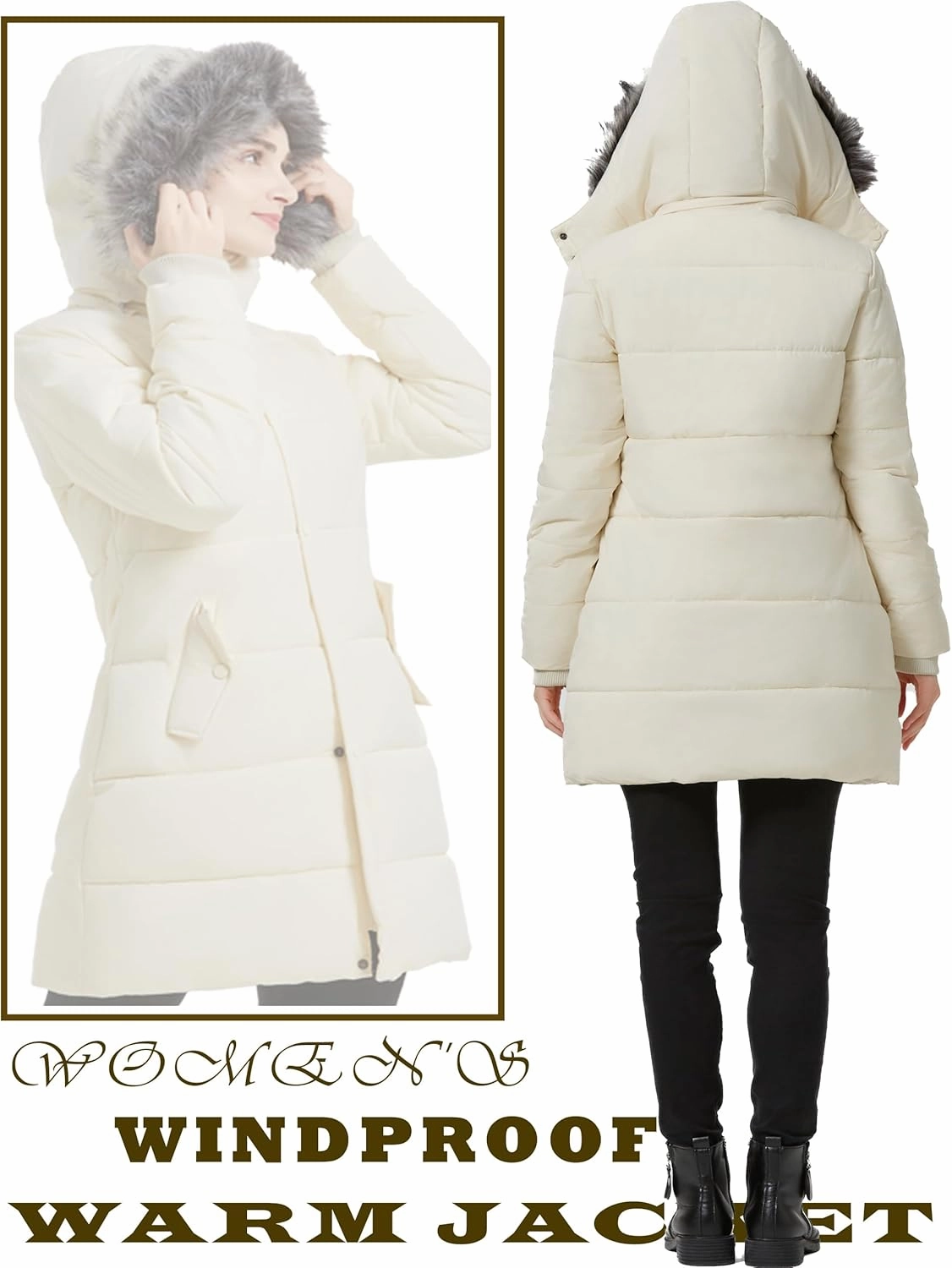 GGleaf Women's Winter Thicken Puffer Coat Warm Snow Jacket with Fur Removable Hood
