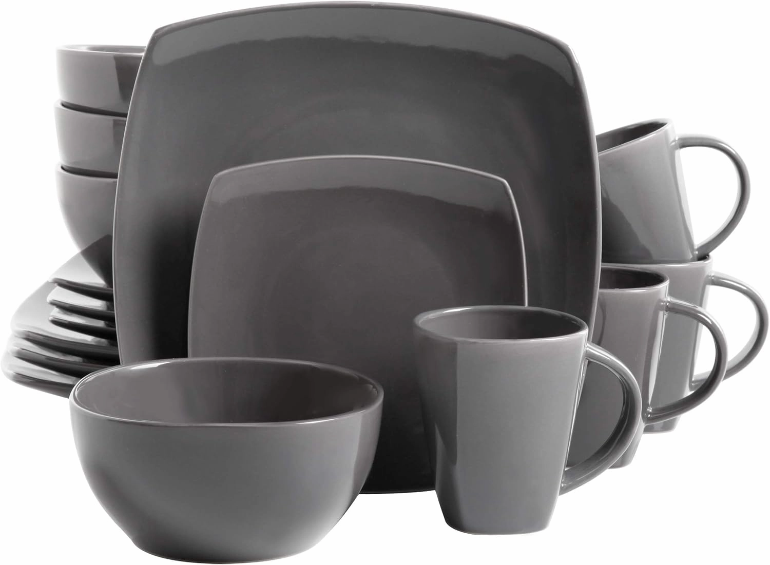 Gibson Soho Lounge Square Reactive Glaze Dinnerware Set, Grey - 97558.16RM, Service for 4 (16pcs)