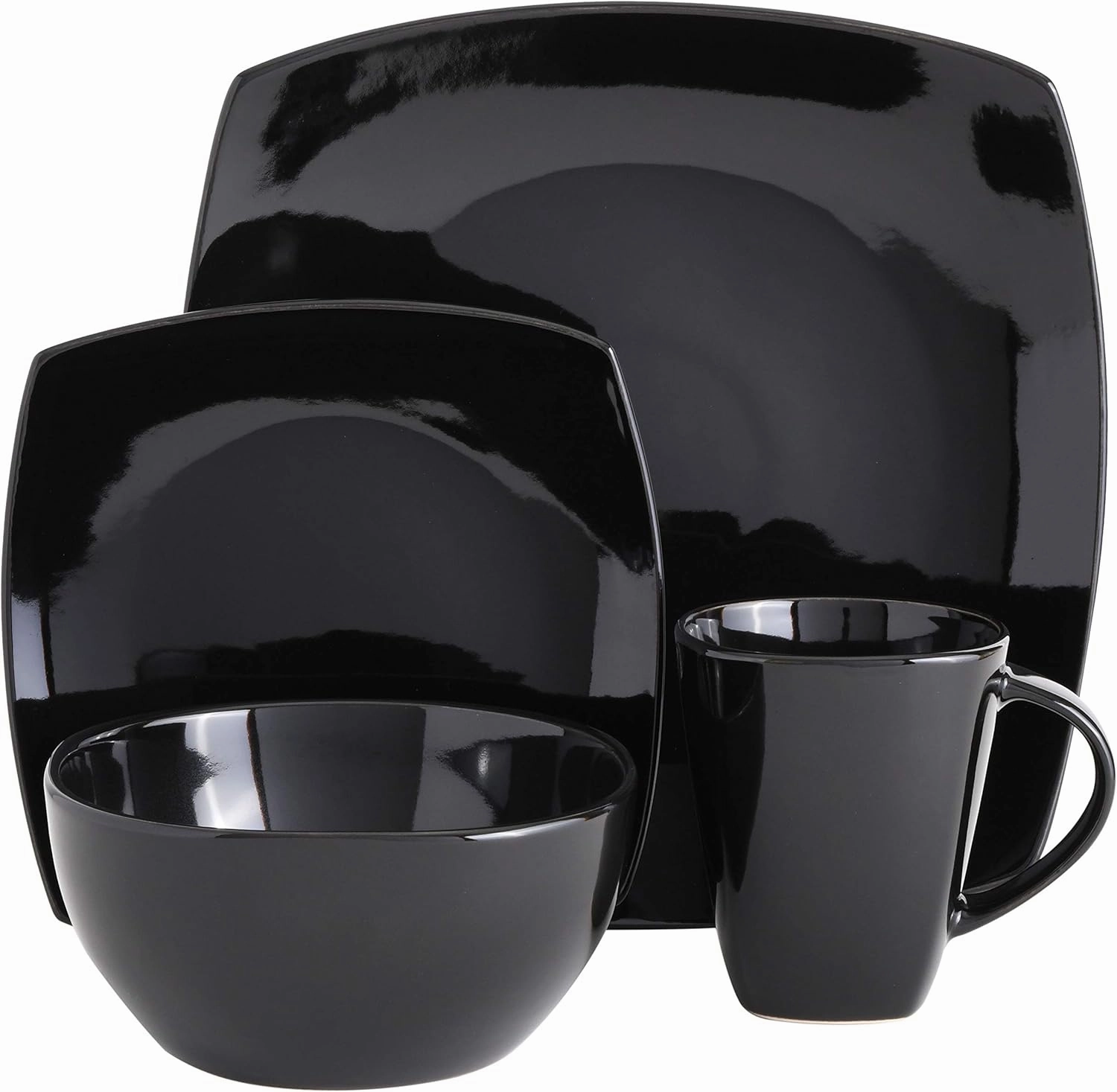 Gibson Soho Lounge Square Reactive Glaze Stoneware Dinnerware Set, Service for 4 (16pc), Black