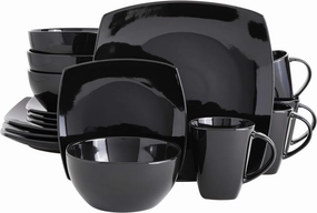 Gibson Soho Lounge Square Reactive Glaze Stoneware Dinnerware Set, Service for 4 (16pc), Black
