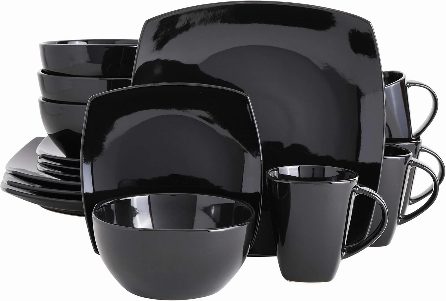 Gibson Soho Lounge Square Reactive Glaze Stoneware Dinnerware Set, Service for 4 (16pc), Black