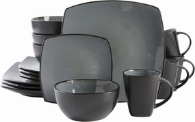 Gibson Soho Lounge Square Reactive Glaze Stoneware Dinnerware Set, Service for 4 (16pc), Eclipse