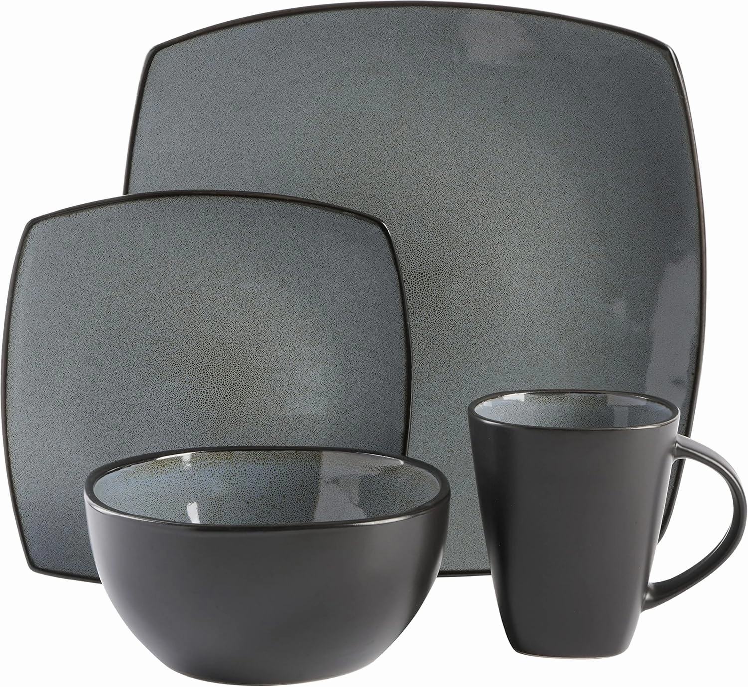 Gibson Soho Lounge Square Reactive Glaze Stoneware Dinnerware Set, Service for 4 (16pc), Eclipse