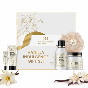 Gift Set for Women & Men – Gifts for Father, Father Day Gifts – Vanilla Body Scrub, Body Wash, Hand Cream, Lip Balm, Loofah – 5-Piece Set – Birthday, Wife, Girlfriend, Sister – 10.2 fl oz