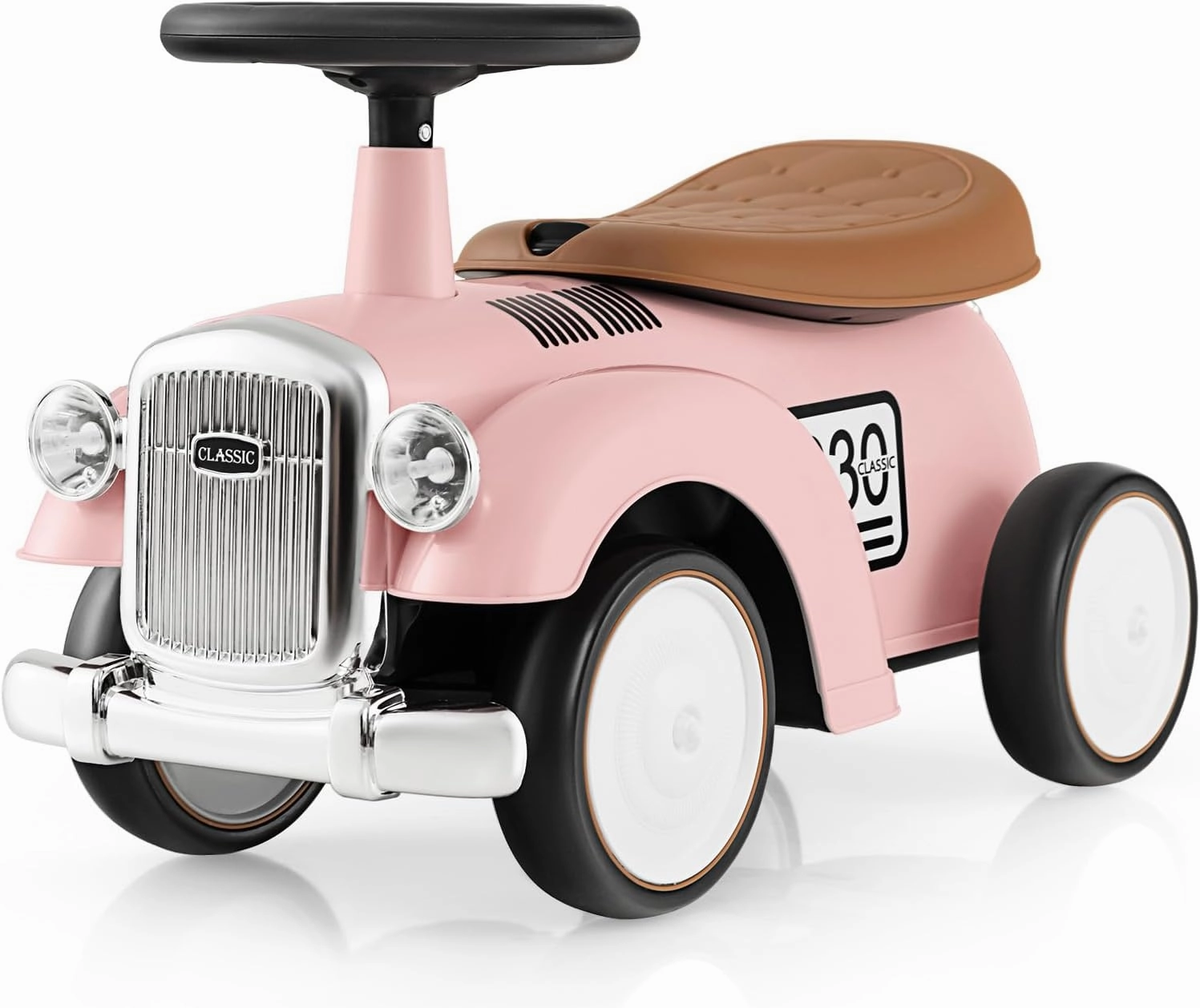GLACER Push Car, Kids Ride-on w/Steering Wheel, Air Horn & Under Seat Storage, No Batteries Foot-to-Floor Sliding Car, Ride-on Toys for Toddlers 18-36 Months, Gift for Boys & Girls (Pink)
