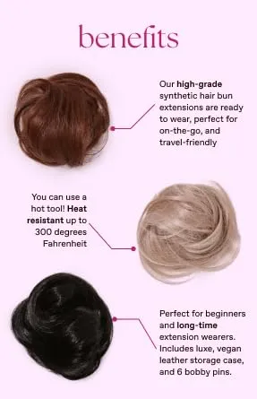 Glam Express Synthetic Hair Bun Extension | 14 inch Long | Heat Safe | Wrap Around Claw Clip Hair Extension | Faux Piece | Beach Blonde Highlights