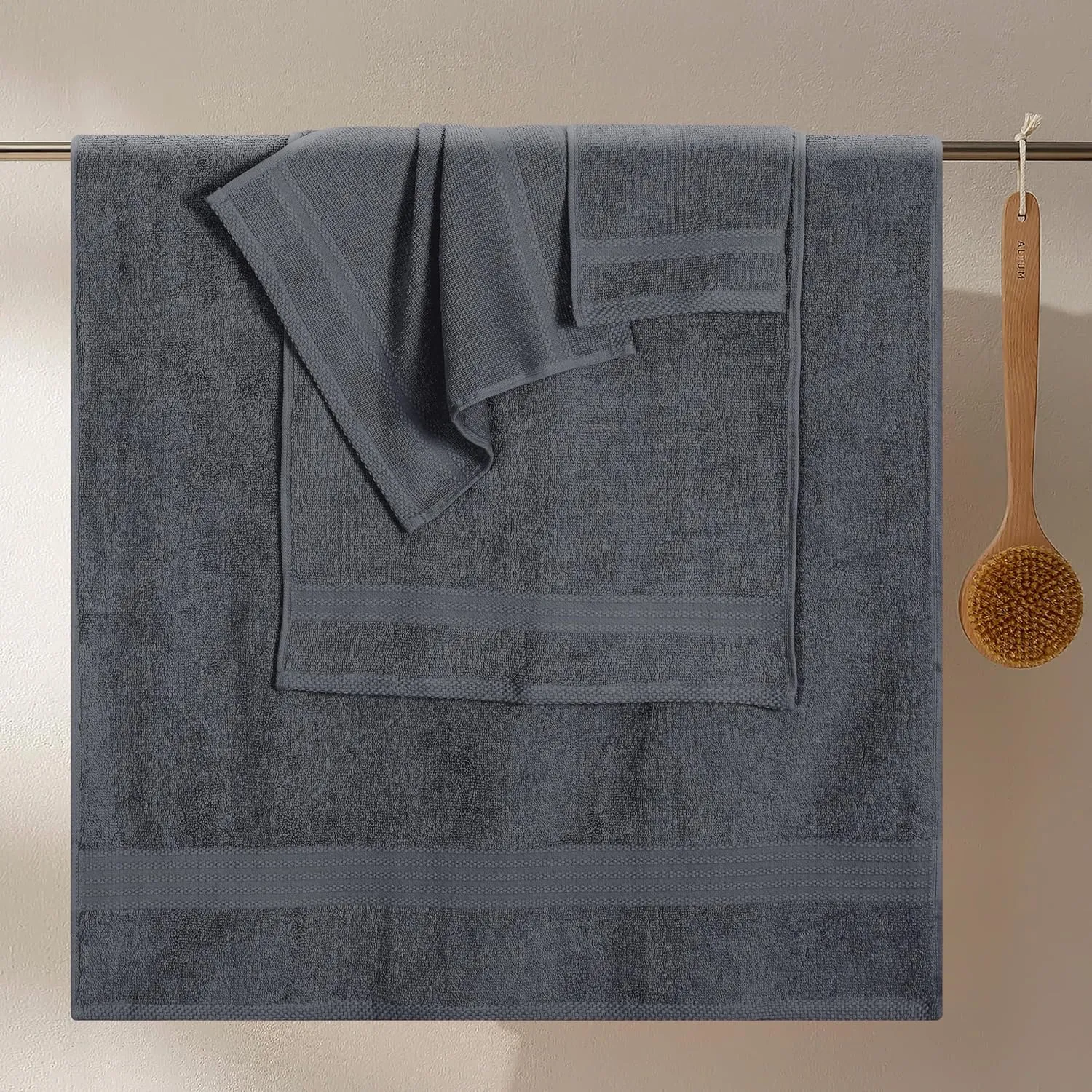 GLAMBURG Ultra Soft 8-Piece Towel Set - 100% Pure Ringspun Cotton, Contains 2 Oversized Bath Towels 27x54, Hand 16x28, 4 Wash Cloths 13x13 Ideal for Everyday use, Hotel & Spa -Charcoal Grey