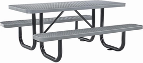 Global Industrial 6’L Rectangular Picnic Table, Expanded Metal, Gray Thermoplastic Coating, Attached Benches, 1-1/2” Umbrella Pole Hole, Outdoor-Rated, 1000 lb Capacity, 72” x 30” Tabletop