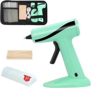 Glue Gun Cordless Rechargeable with 30 Glue Sticks, Hot Glue Gun and Sticks Set Fast Preheating Hot Melt for School Crafts DIY Arts and Quick Home Repairs