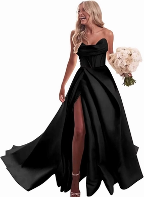 Gorgeous Satin Long Wedding Dresses with Slit for Women 2025 Corset Bridal Dresses for Wedding RO006