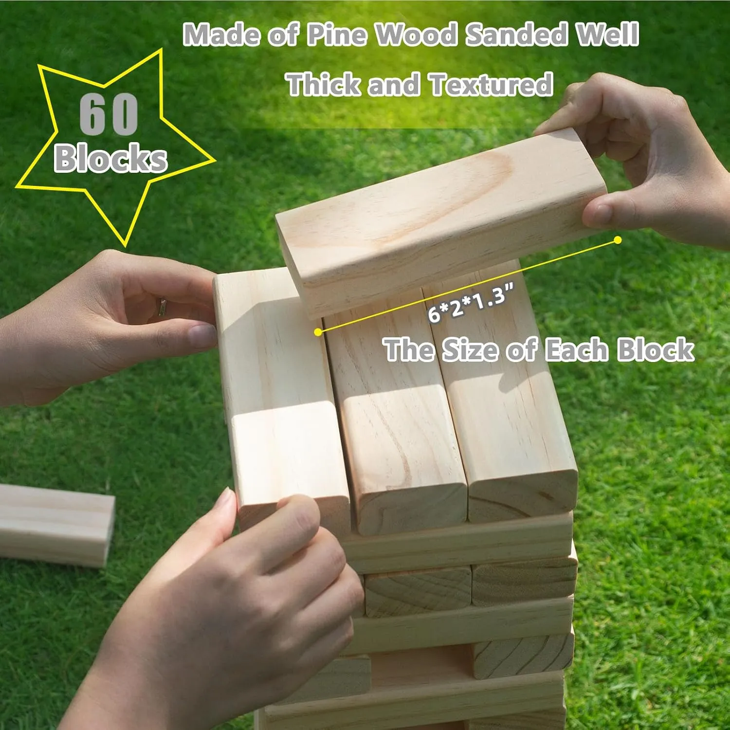 GOROCK Giant Tumble Tower, Indoor Outdoor Stacking Timber Games for Kids Adults Family, 60 PCS Wooden Block Building Family Game for Halloween Christmas Birthday(Stacks Up to 5 FT)
