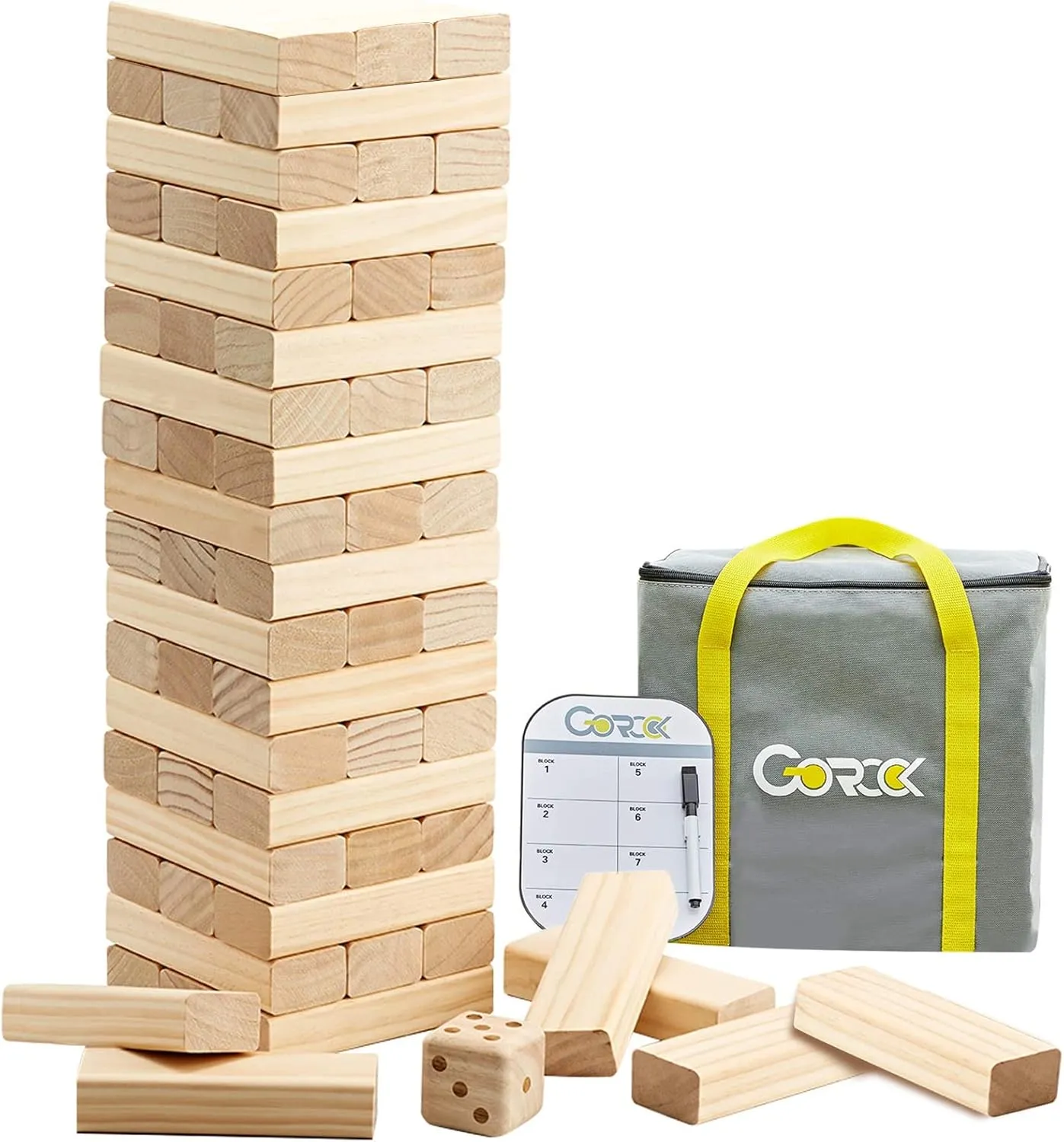 GOROCK Giant Tumble Tower, Indoor Outdoor Stacking Timber Games for Kids Adults Family, 60 PCS Wooden Block Building Family Game for Halloween Christmas Birthday(Stacks Up to 5 FT)