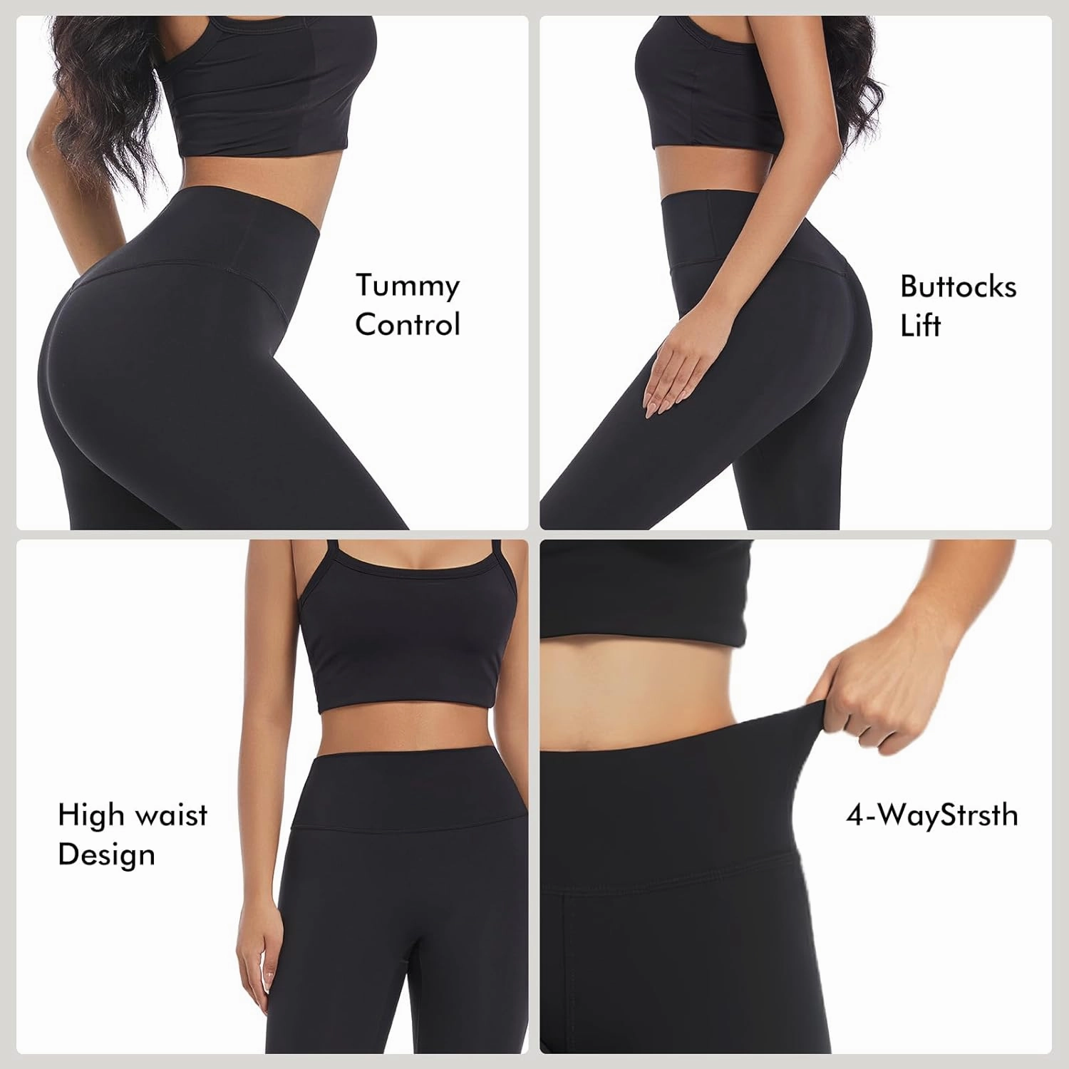 GPY Women's Compression Leggings, Yoga Pants, Butt Lifting, Seamless, High Waist, Tummy Control, Stretchy, Shapewear Black