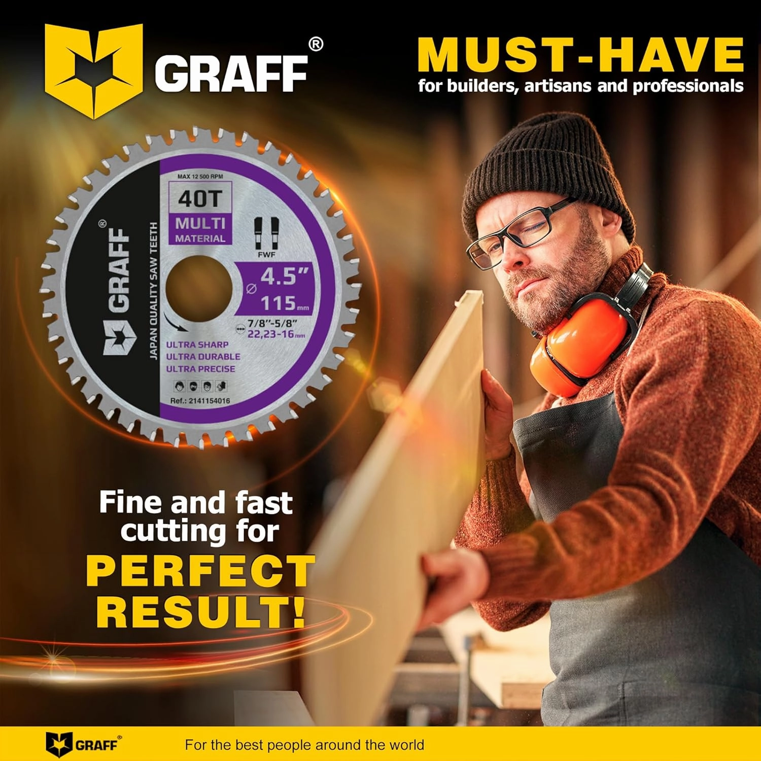 GRAFF 4-1/2 Inch Circular Saw Blade with 7/8-Inch Arbor - 40-Teeth Grinder Saw Blade for Aluminium, Metal, Wood, Plywood, Drywall, Plastic - Wood Cutting Blade for Angle Grinder