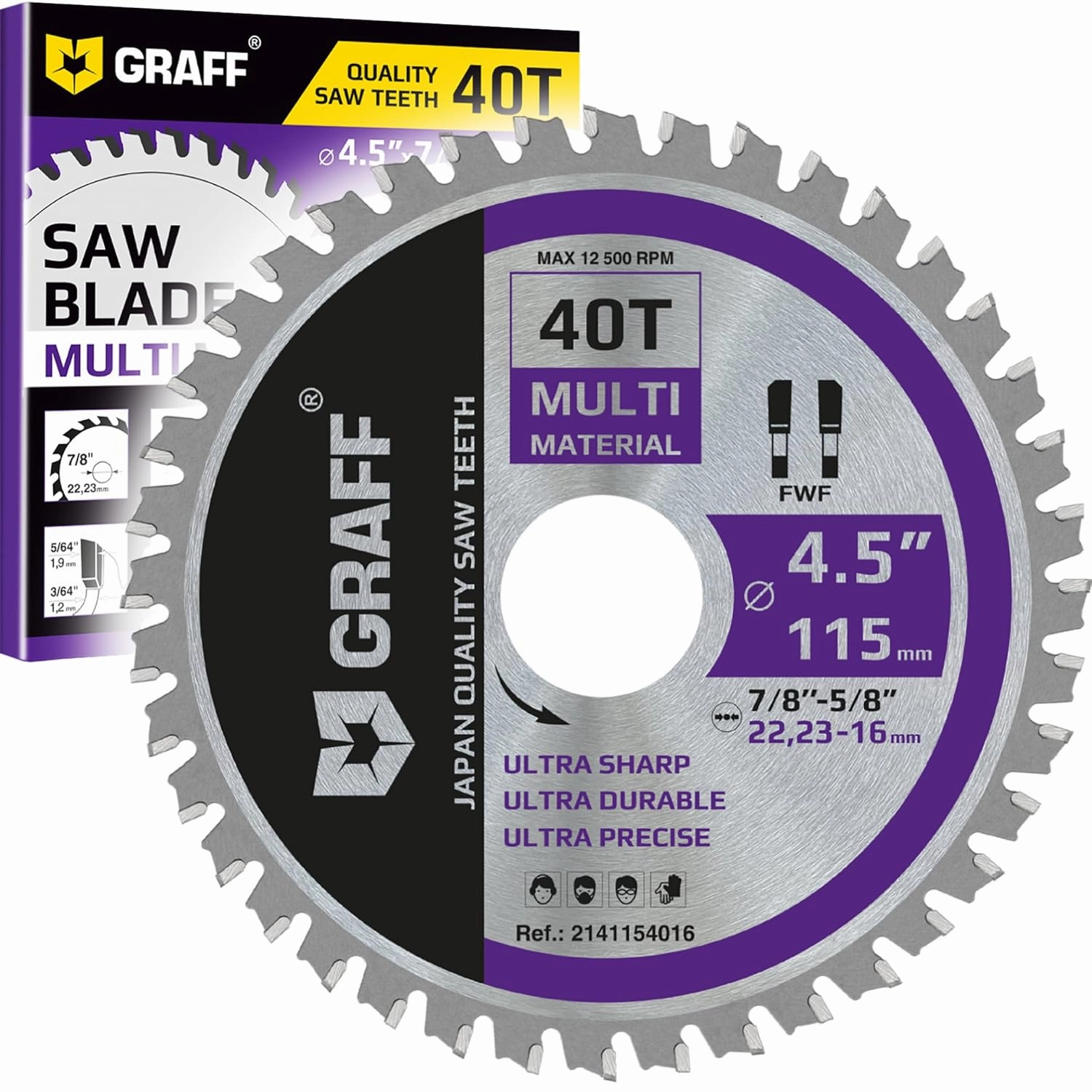 GRAFF 4-1/2 Inch Circular Saw Blade with 7/8-Inch Arbor - 40-Teeth Grinder Saw Blade for Aluminium, Metal, Wood, Plywood, Drywall, Plastic - Wood Cutting Blade for Angle Grinder