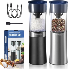 Gravity Electric Salt and Pepper Grinder Set: Automatic Salt and Pepper Grinder Set, USB Rechargeable with LED Light, Adjustable Coarseness, Large Capacity, One - Hand Operation, 2PCS